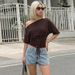 European And American Women's Clothing 2026 Summer New Fashion Solid Color Temperament Elastic Waist Lace-up Top T-shirt_ecoleips.com