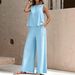 Women's Solid Color Sleeveless Top & Wide-Leg Pants Set - Comfortable Stretch Polyester Two-Piece Outfit For Casual Wear_ecoleips.com