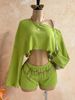 Women's Striped Asymmetrical Off-Shoulder Top And Shorts Set Long Sleeve European American Style_ecoleips.com