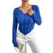 Voya Women's 2026 Winter New Slim Fit V-neck Irregular Stitching Exposed Knitted Long Sleeved T-shirt Top_ecoleips.com