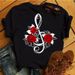 Independent Brand Casual T-shirt, Simple Rose And Music Note Short Top T-shirt For Women_ecoleips.com