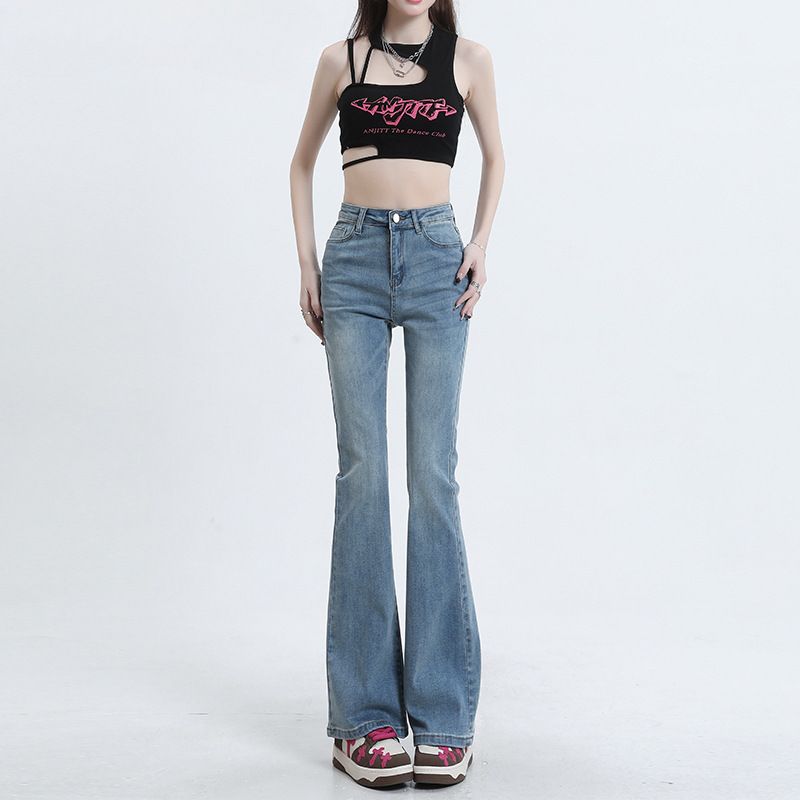 Women's Flared Jeans For Autumn And Winter 2026, New High-waisted Retro Slim-fit Elongated Floor-length Pants_ecoleips.com