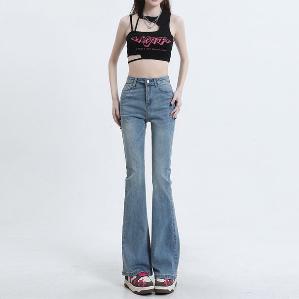 Women's Flared Jeans For Autumn And Winter 2026, New High-waisted Retro Slim-fit Elongated Floor-length Pants_ecoleips.com