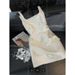 Elegant Satin Knot Strap Dress Women's Mid-Length Midi Skirt White Color Summer Fashion High-End Feel Dress_ecoleips.com