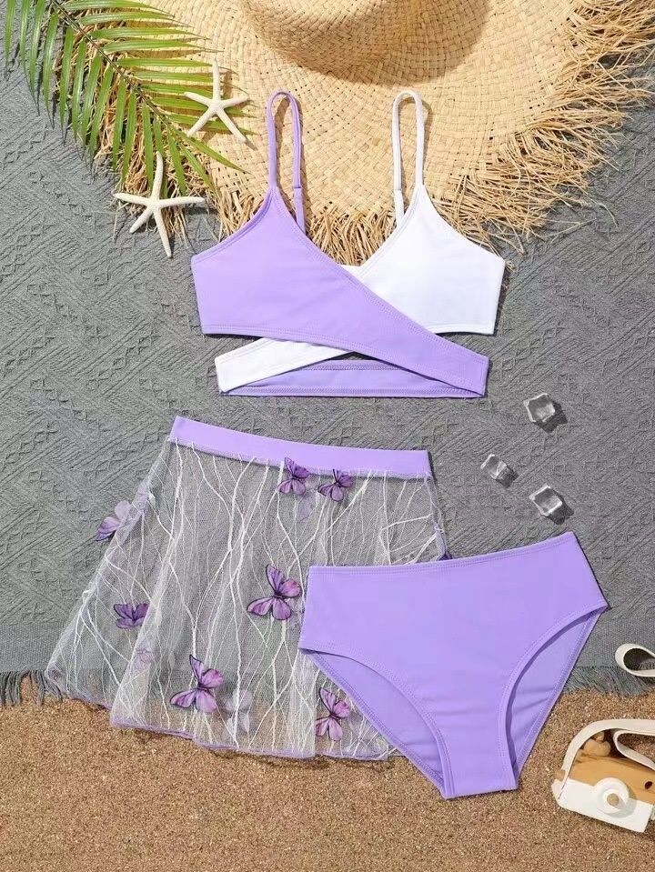 Aria Basics New European American Style Swimsuit Color Blocking, Three-piece Bikini Set With Three-dimensional Butterfly Skirt And_ecoleips.com