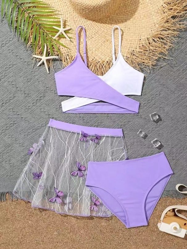 Aria Basics New European American Style Swimsuit Color Blocking, Three-piece Bikini Set With Three-dimensional Butterfly Skirt And_ecoleips.com
