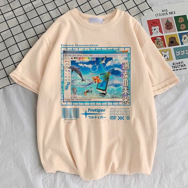 Frutiger Aero Top Tees Women Kawaii Y2k Colorful Graphic Punk Comfortable Tshirt Colorful Y2k Grunge Harajuku Pop Culture 80s_ecoleips.com
