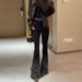 Women's High-Waisted Flared Jeans Black Rhinestone Embroidery Slimming Stylish Spring New Arrival Denim_ecoleips.com