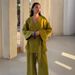 Women's Clothing V Neck Cardigan Wide Leg Pants Set American Style Two Piece Shirt Spring New Clothing_ecoleips.com