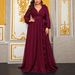 Plus Size V-Neck Chiffon Ball Gown With 3D Lace & Bell Sleeves – Elegant Evening Dress For Women (S-4XL, 3 Colors)_ecoleips.com