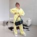 Casual Women's Color Matching Suit, Long-sleeved Zipper Cardigan Jacket, Lace-up Striped Pants, Two-piece Set_ecoleips.com