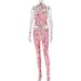 Women's European American Style Printed Bodycon Two Piece Set Halter Neck Top With Backless Feature Tight Long Pants_ecoleips.com