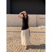 Aisili 2025 Summer Temperament Simple Style V-Neck Splicing Irregular Hem Design Long Dress A1026_ecoleips.com
