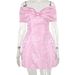 Women’s Sweet Off-Shoulder Jacquard Dress – Butterfly Embellished, Glossy Princess Style (Pink/Black, S-L)_ecoleips.com
