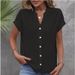 Summer New Arrival Women's Solid Color Jacquard Shirt V Neck Button up European And American Style Independent Store Summer 2025_ecoleips.com