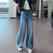 Women's Clothing Retro Blue Wide Leg Jeans High Waisted Slimming Loose Fit Versatile Straight Leg Curved Trousers For Women Autumn_ecoleips.com