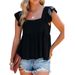 Women's Square Neck Sleeveless Vest Casual Loose Fit Versatile Top For Spring Summer Regular Polyester Tank_ecoleips.com