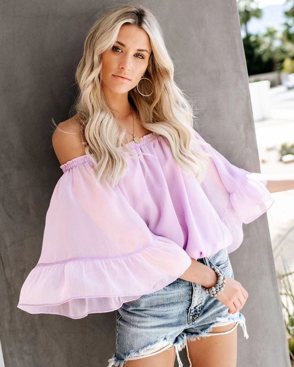Women's Clothing Fashion Sexy New One Shoulder Loose Trumpet Sleeve Chiffon Shirt Female Tops Perspective_ecoleips.com
