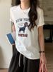 K Fun Cartoon Dog Print Round Neck Shoulder Short Sleeved T-shirt_ecoleips.com