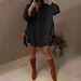 New Women's Clothing Solid Color Loose Ruffle Hem Loose Shirt_ecoleips.com