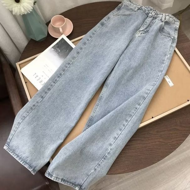 2025 Women's Straight-Leg Jeans, Versatile Student Korean Style Loose Slimming Wide-Leg Pants, Vintage Casual Dad_ecoleips.com