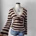 European American Striped V-Neck Sweater Long Sleeve Slim Fit Hooded High Street Style Women's Cute Design Wholesale_ecoleips.com