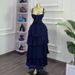 Women's High-Waisted Blue Slit Dress Summer Style Elegant Ruffled Trim Casual American Fashion Thin Lanon_ecoleips.com