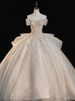 Off The Shoulder Petite Wedding Dress French Style High End Texture Train Princess Style Bridal Main Dress_ecoleips.com
