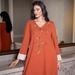 Women's Clothing Orange V Neck Loose Arabian Dress_ecoleips.com