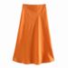 2025 Spring New Style Elastic Waist Simple Versatile Solid Color Satin Skirt_ecoleips.com