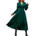 Women's Long Sleeved V Neck Dress Autumn Winter Fashion Ruffled Hem Pleated Elegant Casual Maxi Dress_ecoleips.com