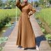Women's Clothing temperament pleated skirt solid color simple style long sleeve waist slimming knee length skirt fashionable and elegant long skirt_ecoleips.com