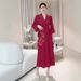 Elegant Plus Size Women's Long Dress Solid Color Style Fish Scale Pleat Loose Fit Fashionable_ecoleips.com