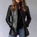 PU Leather Jacket Jacket Stand Up Collar Long Sleeved Vintage Fashion Gothic Women_ecoleips.com