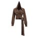 Women's Lightweight Hooded Shirt With Adjustable Waist Tie - Loose Fit Casual Top In Earthy Brown - Post-Apocalyptic Style Fall Fashion_ecoleips.com