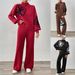 Elegant Women's Autumn Winter Outfit - Embroidered Ribbon Lantern Sleeve Sweater With Wide Leg Pants Set_ecoleips.com