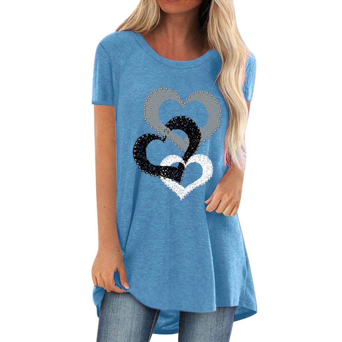 Women's Clothing Valentine's Day Casual Large Size Round Neck Short Sleeve T Shirt_ecoleips.com