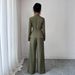 Modern Utility Suit Set - Belt-Button Blazer & Wide-Leg Trousers For Men, Premium Polyester (Military Green/Navy)_ecoleips.com