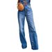 Women's High-Waisted Button-Fly Jeans – Raw Hem Distressed Denim Pants, Loose Fit Streetwear Style (Blue, S-4XL)_ecoleips.com