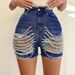 2025 European And American Beaded Chain Summer Outfit, Distressed Cross-border Hot Pants, Women's Handmade High-Waisted_ecoleips.com