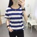 Summer Trendy Women's Short-sleeved Loose Pullover Split-ended T-shirt Colored Stripes_ecoleips.com