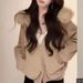 K New Short Hooded Fashion Chic Knitted Cardigan With Faux Fox Fur Collar For Women; Sweater For Short People_ecoleips.com