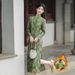 2025 Autumn/Winter New Chinese Style Stand Collar Beaded Mesh Jacquard Fleece-Lined Cheongsam Dress LX2649_ecoleips.com