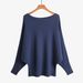 Hot-Selling Women's Off-Shoulder Batwing Sweater Ribbed High Elastic Lazy Style Pullover Plus Size_ecoleips.com