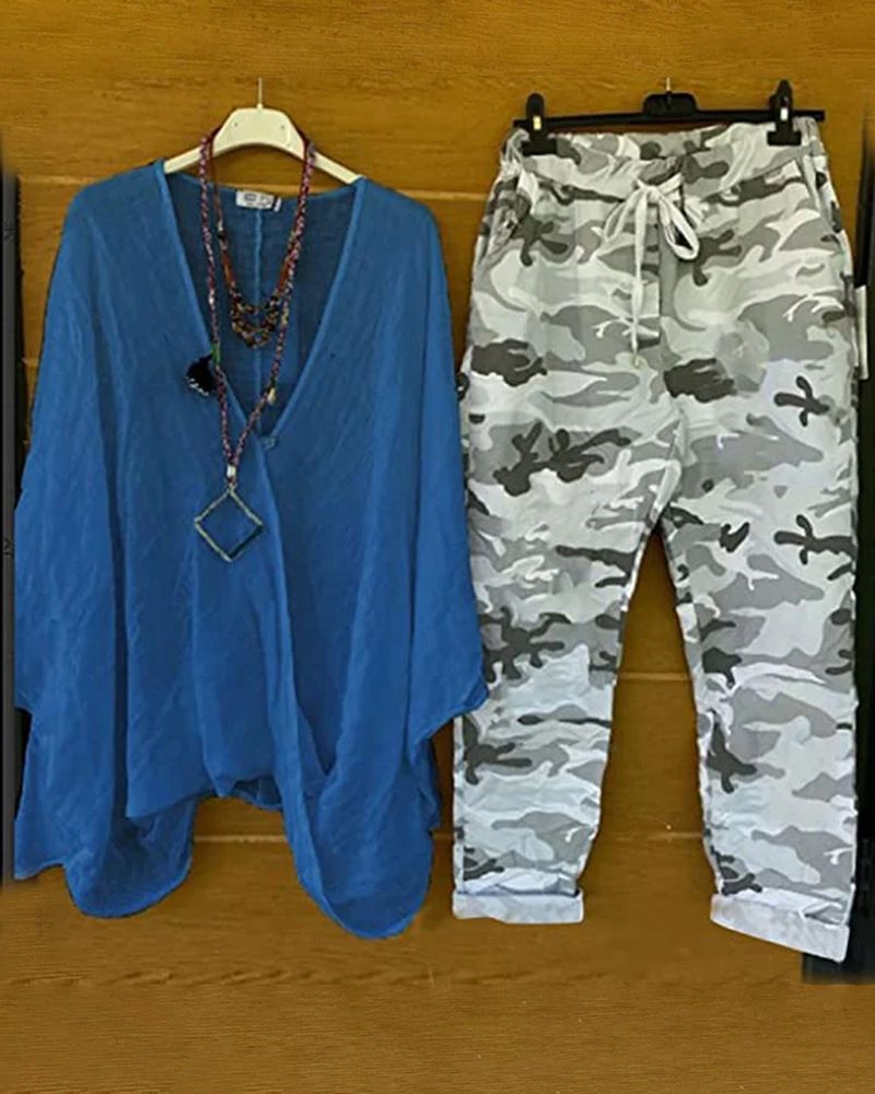 Women's Clothing Fashion Temperament Leisure Suit Camouflage Trousers Two Piece Suit_ecoleips.com