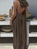 New Women's Suspender Backless Loose Long Loungewear Dress_ecoleips.com
