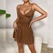 Women's V Neck Spaghetti Strap Backless Dress Solid Color American Style Casual Elegant Fashion Summer Short Sexy New 2026_ecoleips.com