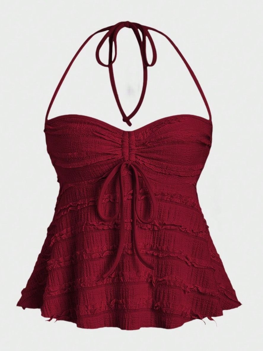 Women's Clothing Irregular Lace Up Halter Neck Vest Suspenders Summer Sexy Hot Girl Knitted Suspenders_ecoleips.com