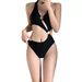 Women's High-Waist Cutout One-Piece Swimsuit Black Monokini Sexy Design for Hot Springs And Pool_ecoleips.com