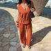 Women's Clothing Elegant V Neck Solid Color Top Set For Women European And American Style Resort Wear Spring Summer_ecoleips.com
